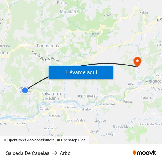 Salceda De Caselas to Arbo map