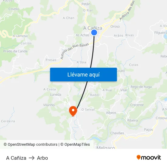 A Cañiza to Arbo map