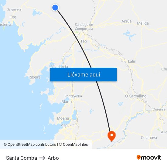 Santa Comba to Arbo map