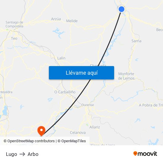 Lugo to Arbo map