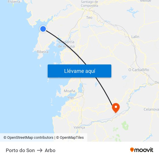 Porto do Son to Arbo map