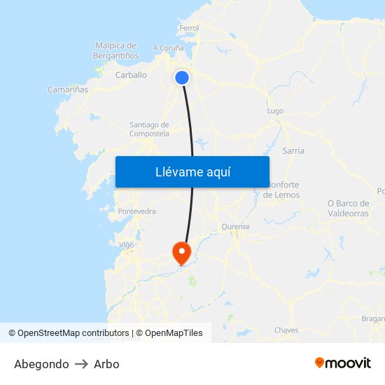 Abegondo to Arbo map