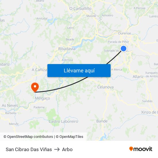 San Cibrao Das Viñas to Arbo map