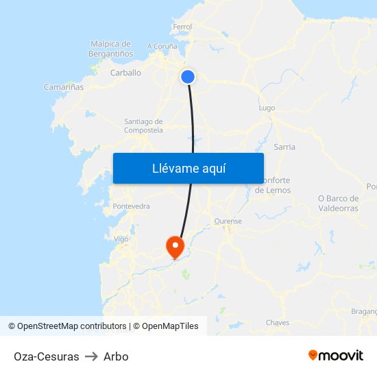 Oza-Cesuras to Arbo map