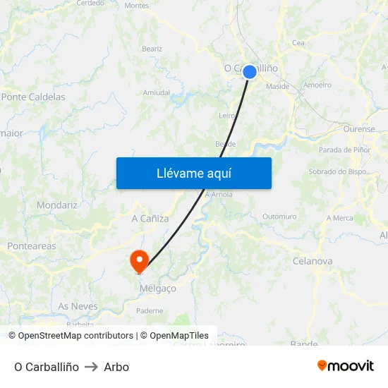 O Carballiño to Arbo map