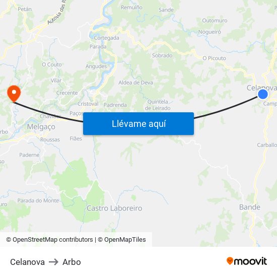 Celanova to Arbo map
