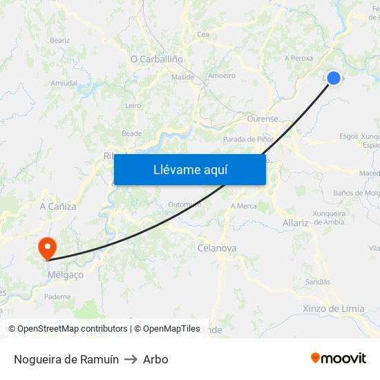 Nogueira de Ramuín to Arbo map