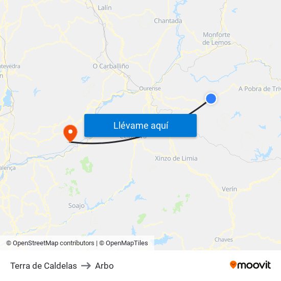 Terra de Caldelas to Arbo map