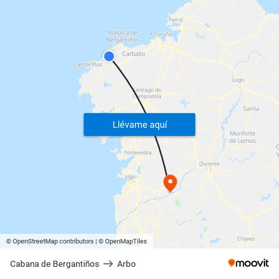 Cabana de Bergantiños to Arbo map