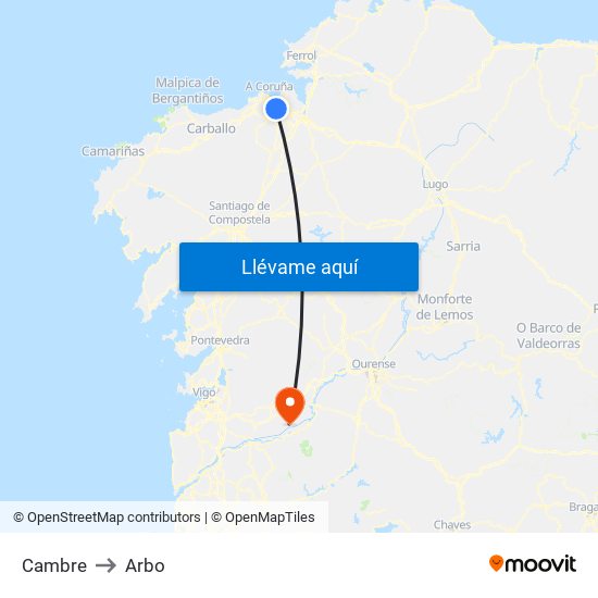 Cambre to Arbo map