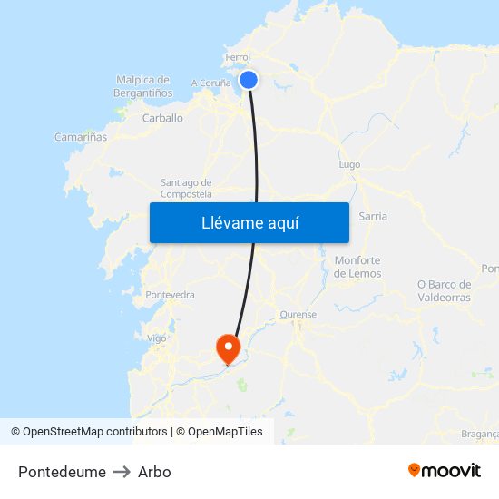 Pontedeume to Arbo map