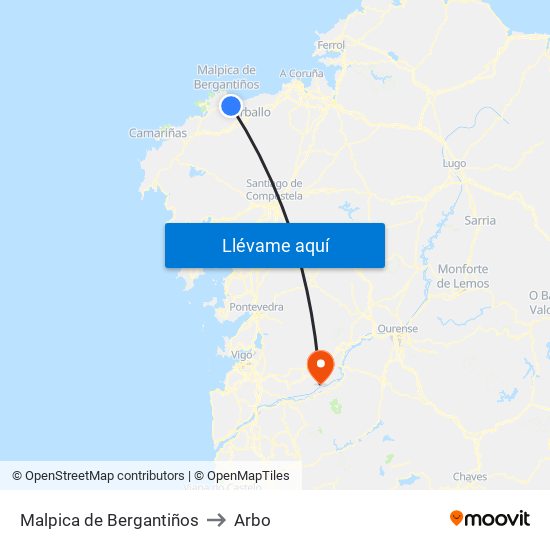 Malpica de Bergantiños to Arbo map