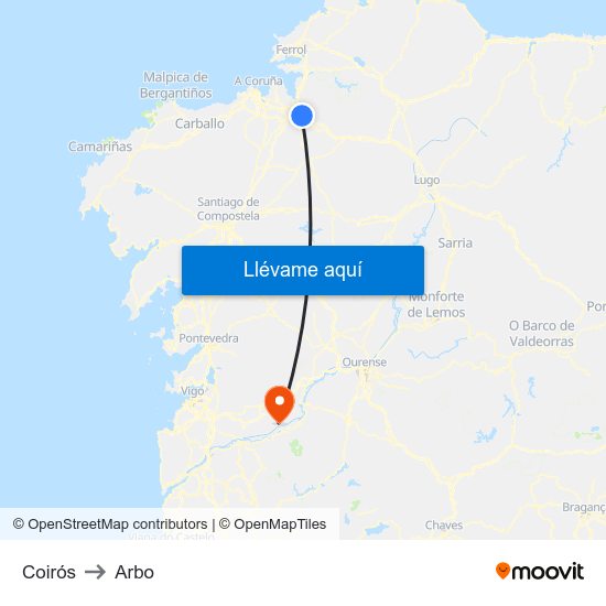 Coirós to Arbo map