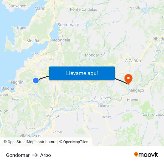 Gondomar to Arbo map