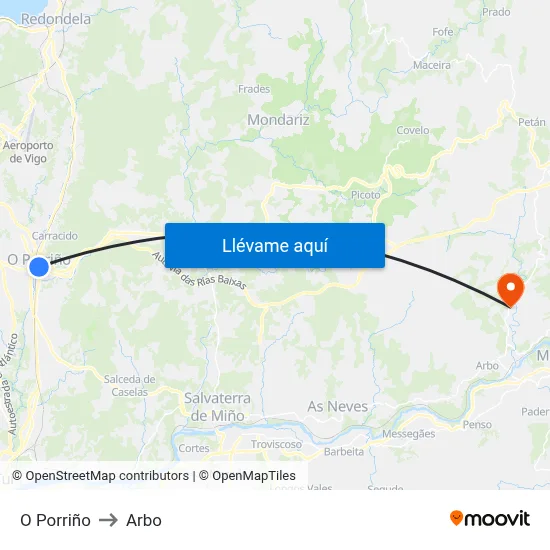 O Porriño to Arbo map