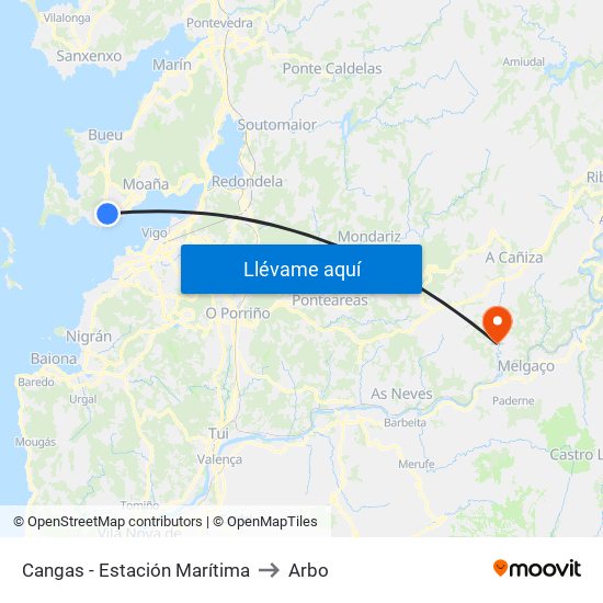 Cangas - Estación Marítima to Arbo map