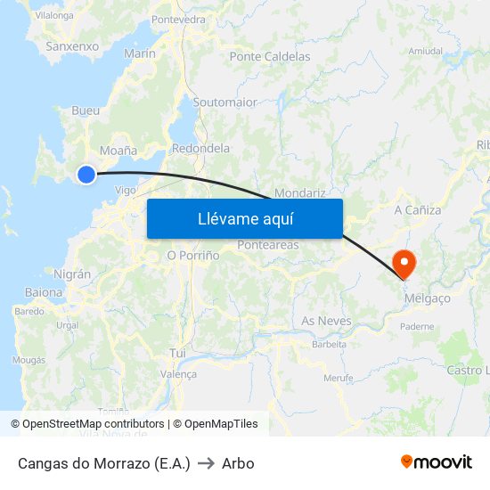 Cangas do Morrazo (E.A.) to Arbo map