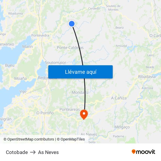 Cotobade to As Neves map