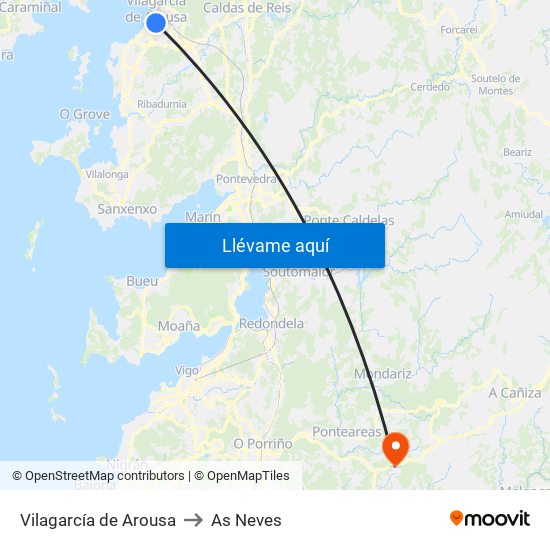 Vilagarcía de Arousa to As Neves map