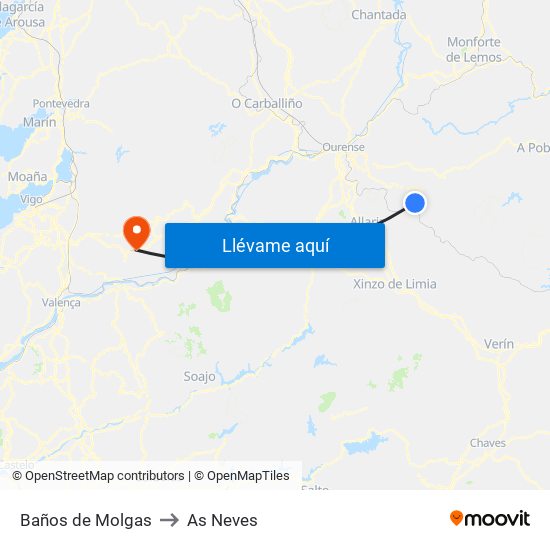 Baños de Molgas to As Neves map