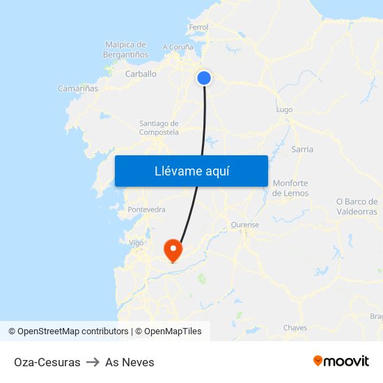 Oza-Cesuras to As Neves map
