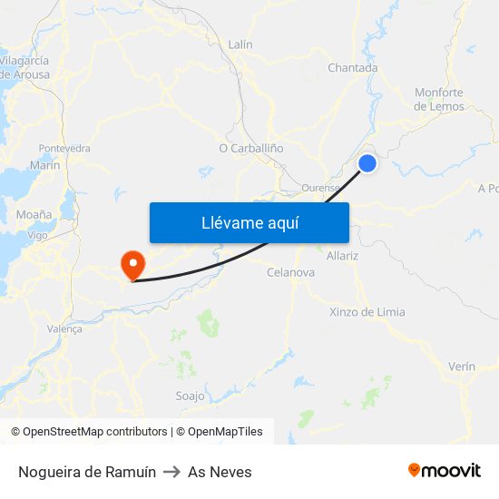 Nogueira de Ramuín to As Neves map