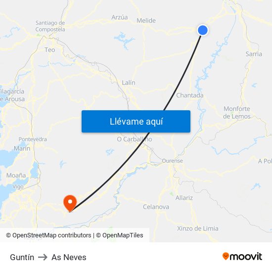 Guntín to As Neves map