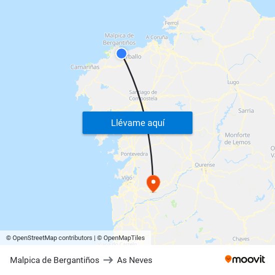 Malpica de Bergantiños to As Neves map