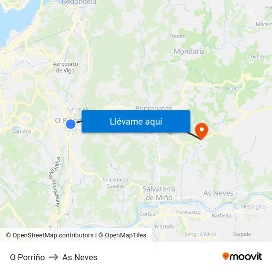 O Porriño to As Neves map