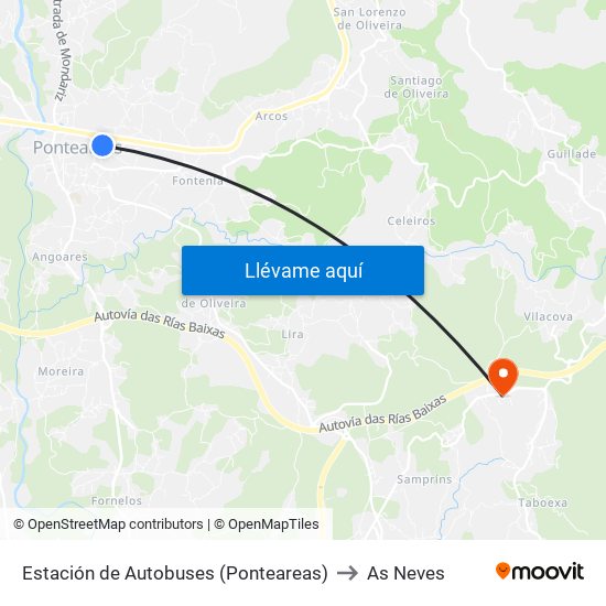 Estación de Autobuses (Ponteareas) to As Neves map