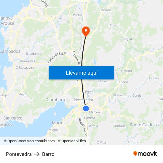 Pontevedra to Barro map