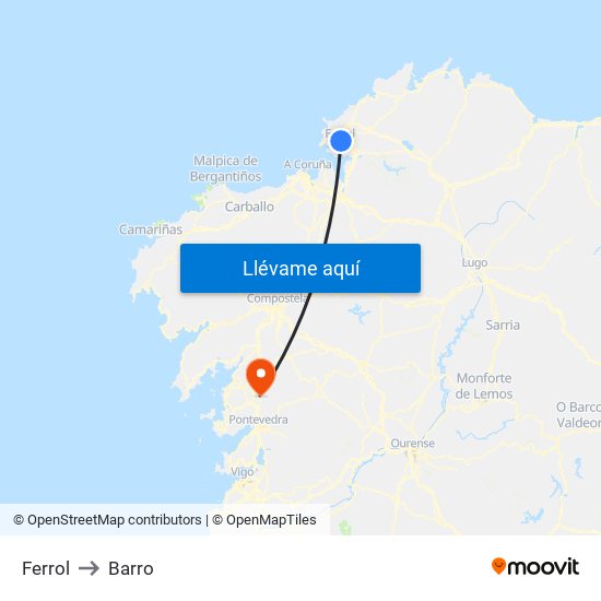 Ferrol to Barro map