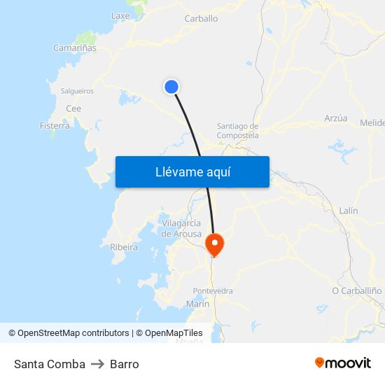Santa Comba to Barro map