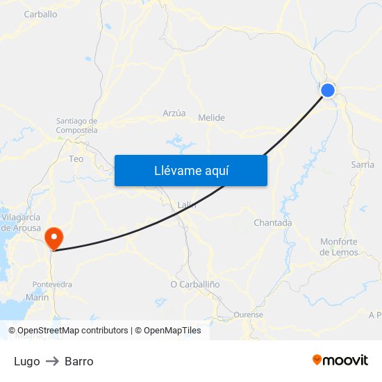 Lugo to Barro map