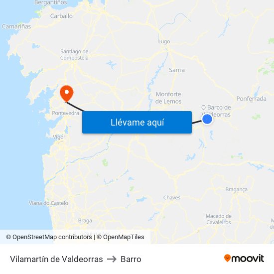 Vilamartín de Valdeorras to Barro map