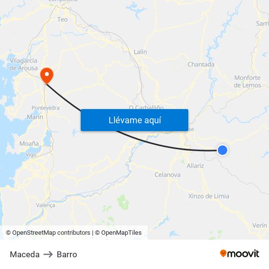 Maceda to Barro map