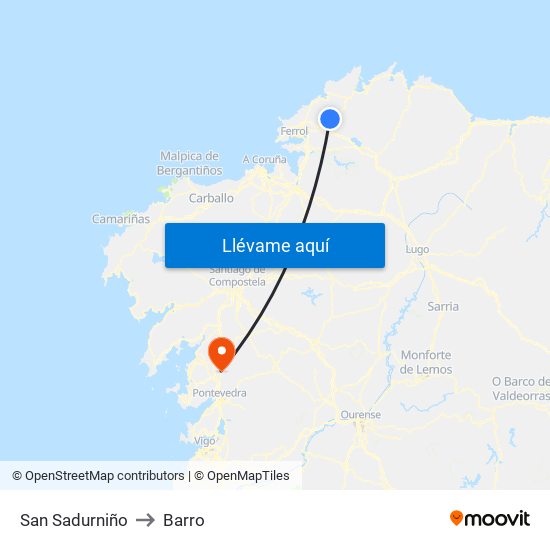 San Sadurniño to Barro map