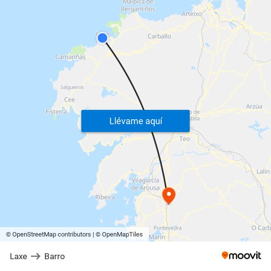 Laxe to Barro map