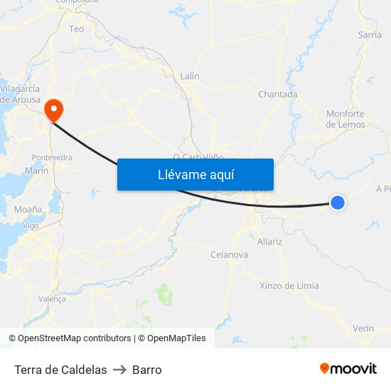 Terra de Caldelas to Barro map