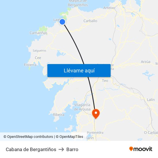 Cabana de Bergantiños to Barro map