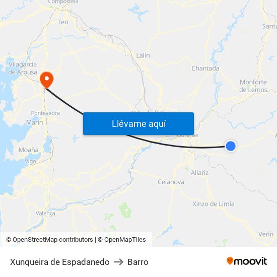 Xunqueira de Espadanedo to Barro map