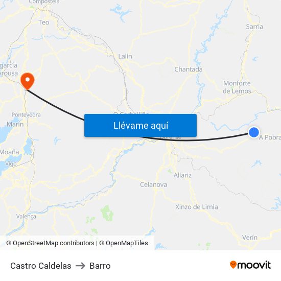 Castro Caldelas to Barro map