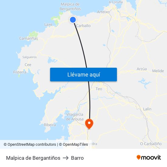 Malpica de Bergantiños to Barro map