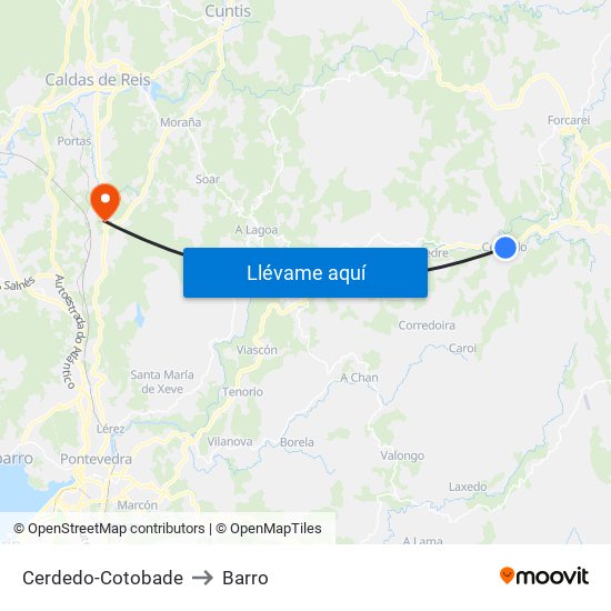 Cerdedo-Cotobade to Barro map