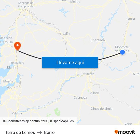 Terra de Lemos to Barro map