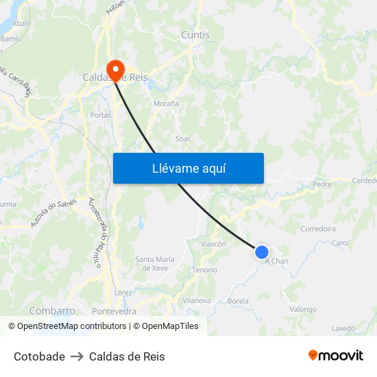 Cotobade to Caldas de Reis map