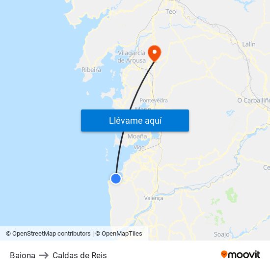 Baiona to Caldas de Reis map