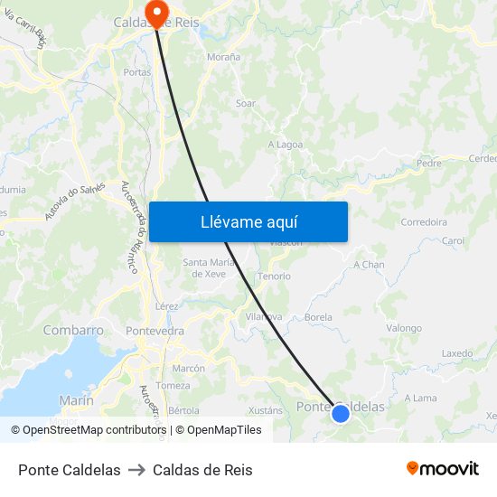 Ponte Caldelas to Caldas de Reis map