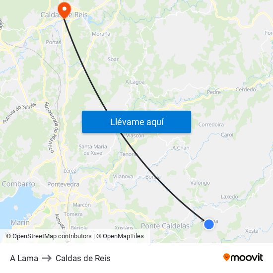 A Lama to Caldas de Reis map