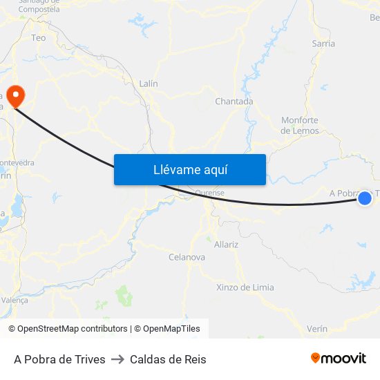 A Pobra de Trives to Caldas de Reis map